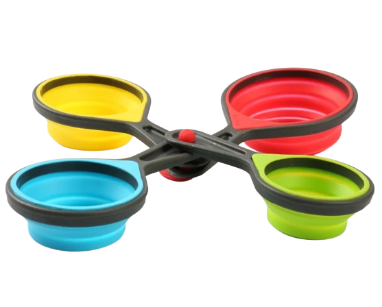 Foldable silicone measuring cups set, a must-have silicone kitchen gadget for space-saving, flexible and colorful kitchen tools