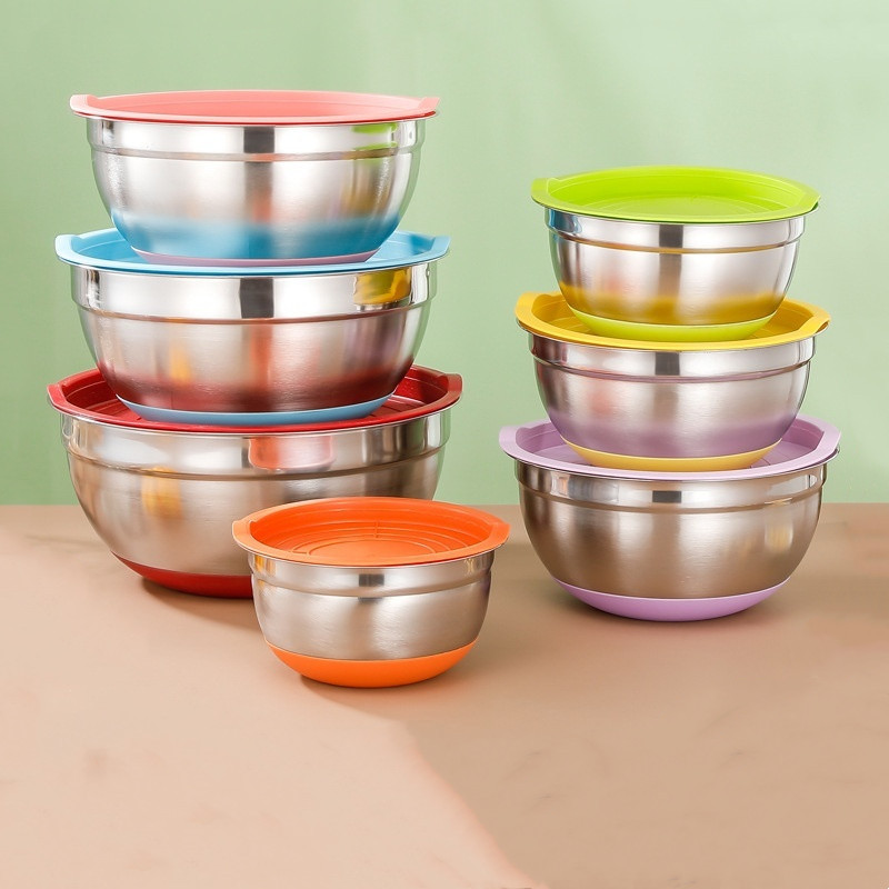Stainless steel mixing bowl with non-slip silicone base