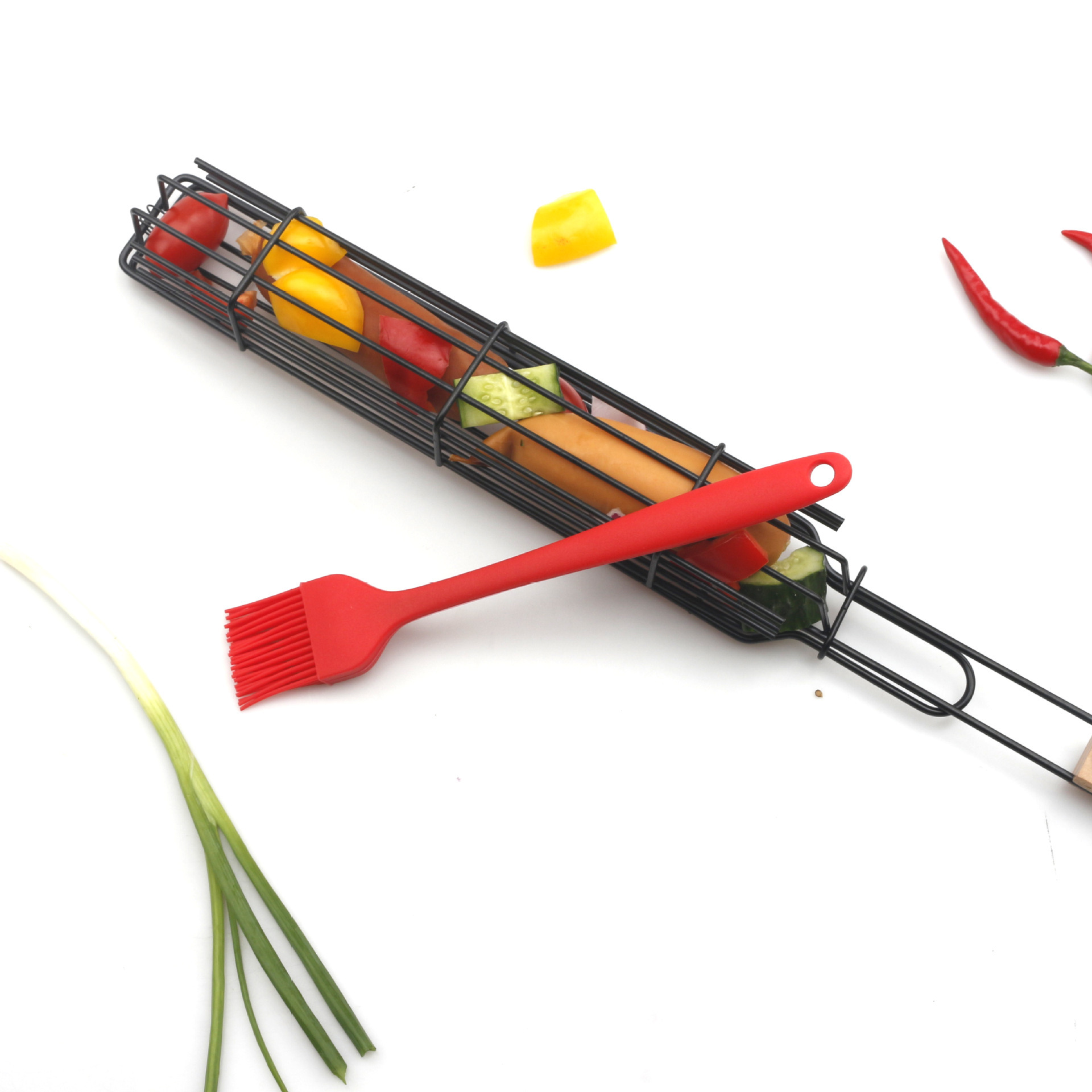 Mini Mesh Grill Basket - Mesh Barbecue Grill Basket with Wooden Handle - Image 3