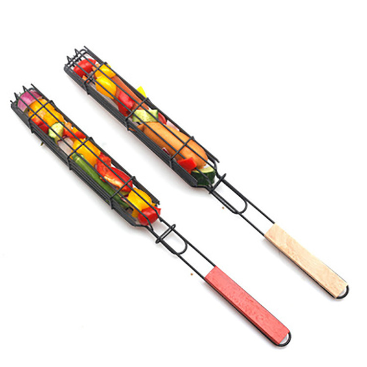 Mini Mesh Grill Basket - Mesh Barbecue Grill Basket with Wooden Handle - Image 4