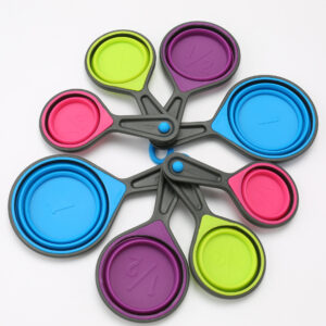 Colorful silicone folding measuring cup set – silicone collapsible measuring cups in standard sizes for cooking and baking