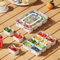 8-compartment serving tray with lid and retractable handle