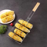 stainless steel corn clamp for bbq with folding handle