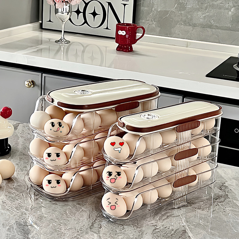 Transparent multi-layer rolling egg organizer