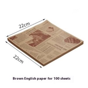 Newspaper-style food wrapping paper 22x22 cm in brown and white for fries and sandwiches