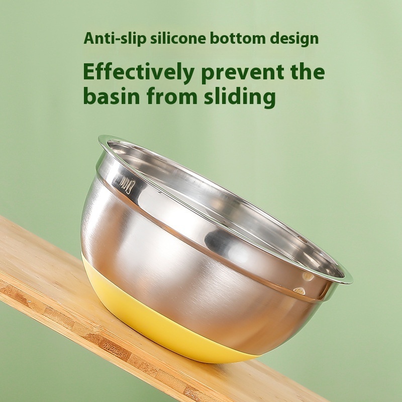 Silicone Base Stainless Steel Mixing Bowl - with non-slip silicone base and lid - Image 4