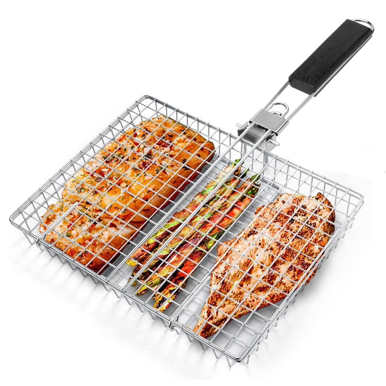 BBQ Grill Basket Clamp - Square Grilling Clamp with Folding Handle - Image 3