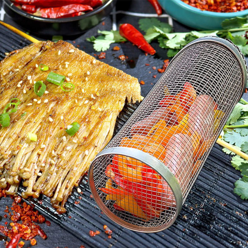 Rolling BBQ Grill Basket – Stainless Steel Mesh Cylinder - Image 6