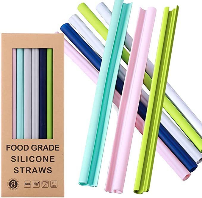 Snap-open reusable silicone straw in pastel colors