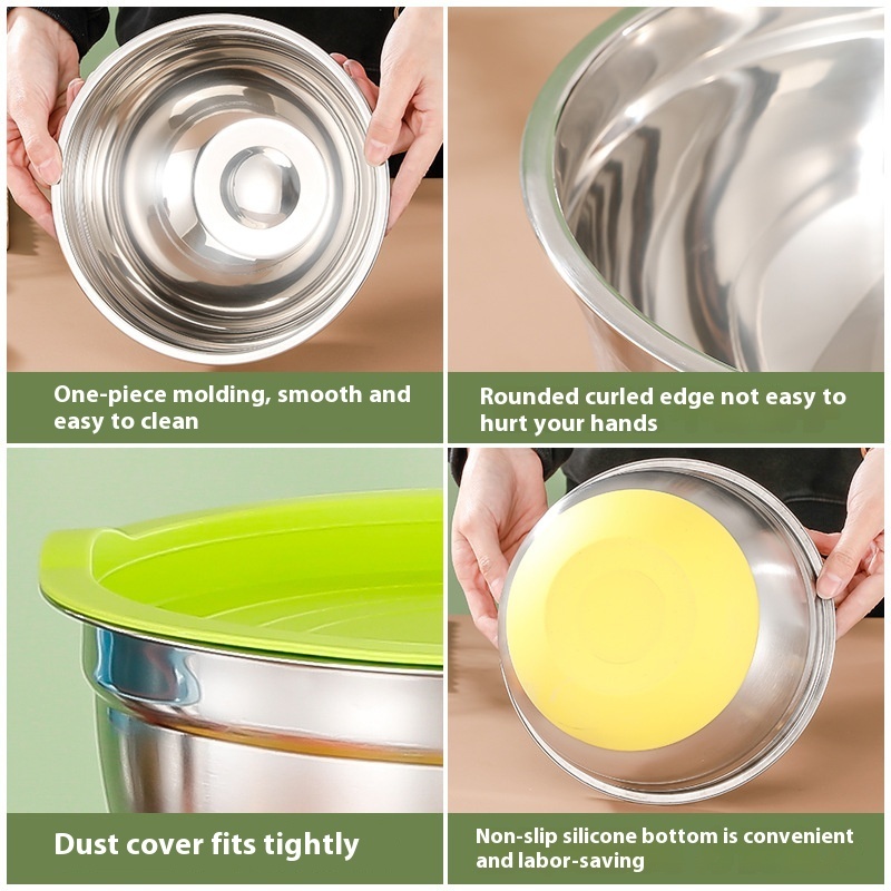 Silicone Base Stainless Steel Mixing Bowl - with non-slip silicone base and lid - Image 5