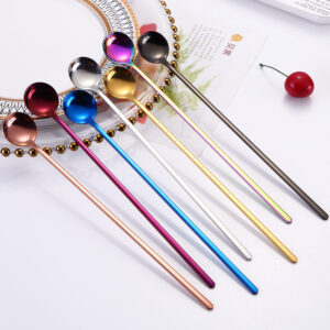 Electroplated colorful stainless steel long handle spoon