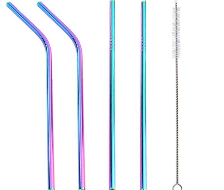 Colourful Reusable Stainless Steel Straws Set (4pcs) - Image 7